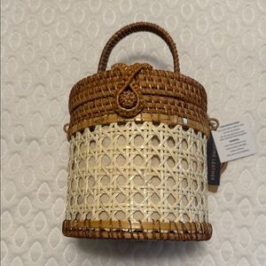 Handwoven Two-Tone Rattan Basket Bag with Top Handle